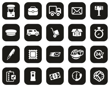 Postacı ya da Postane çalışanı Simge Siyah Düz Tasarım Büyük Ayarlı Beyaz