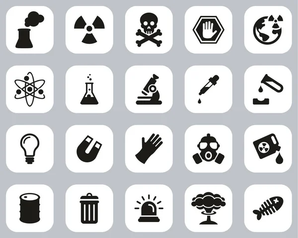 Iconos Planta Energía Nuclear Conjunto Diseño Plano Blanco Negro Grande — Vector de stock