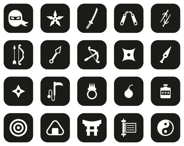 Ninja Ninja Equipment Icons White Black Flat Design Set Big — стоковый вектор