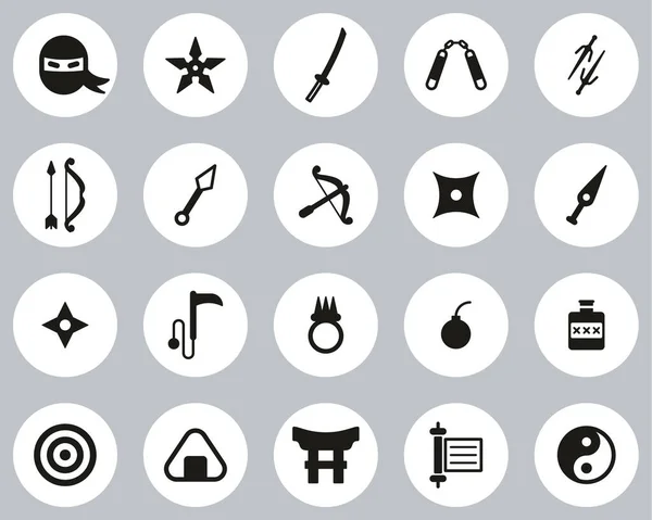Ninja Ninja Equipment Icons Black White Flat Design Set Big — стоковый вектор