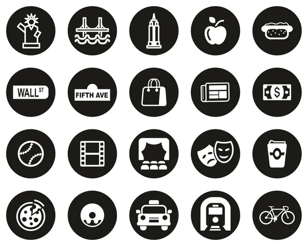 New York City Culture Icons Fehér Fekete Lapos Design Circle — Stock Vector