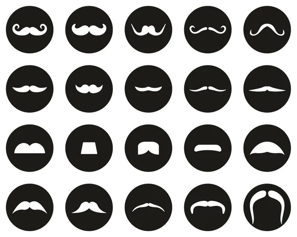 Bigote Faciales Iconos Del Pelo Blanco Negro Plano Diseño Círculo — Vector de stock