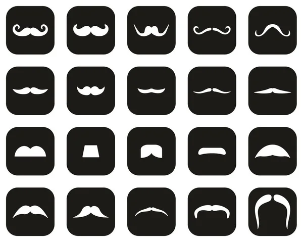Bigote Facial Pelo Iconos Blanco Negro Plano Diseño Conjunto Grande — Vector de stock
