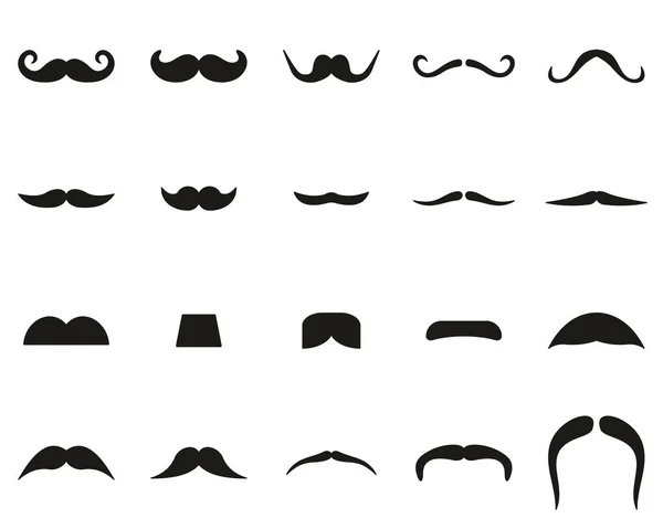 Bigote Facial Pelo Iconos Negro Blanco Conjunto Grande — Vector de stock