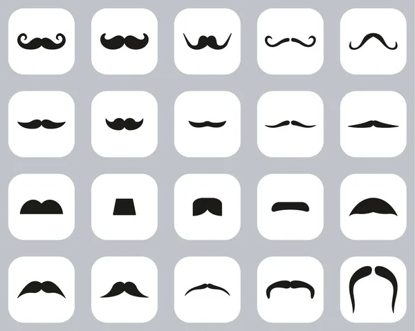 Mustache Iconos Faciales Del Cabello Blanco Negro Flat Design Set — Vector de stock