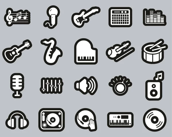 Оборудование Музыкальной Студии Icons White Black Sticker — стоковый вектор