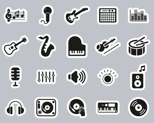 Оборудование Музыкальной Студии Icons Black White Sticker Set Big — стоковый вектор