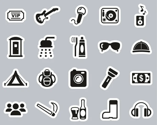 Muziekfestival Pictogrammen Zwart Witte Sticker Set Groot — Stockvector