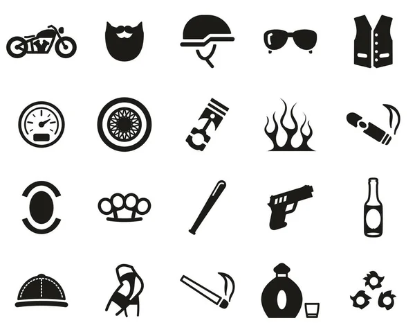 Motorcycle Club Motorcycle Gang Icons Black White Set Big — Stock Vector