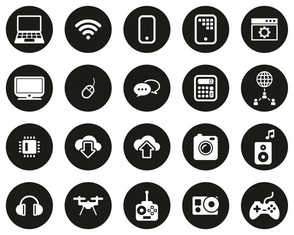 stock vector Modern Technology Icons White On Black Flat Design Circle Set Big