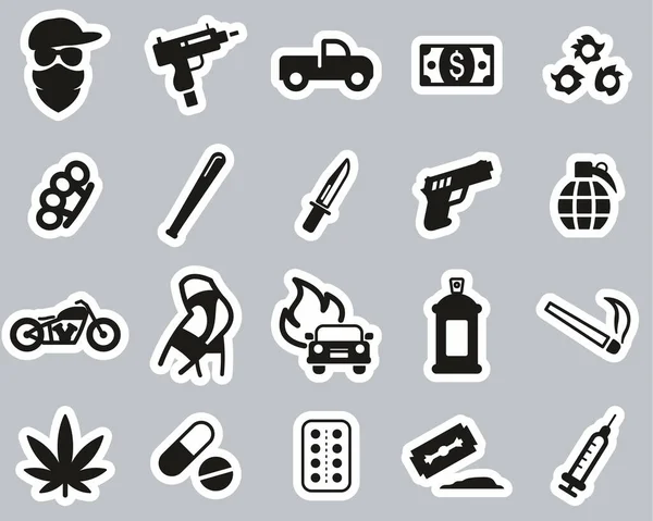 Modern Gangster Icons Black White Sticker Set Big — Stock Vector