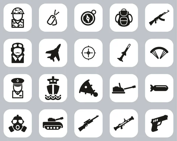 Military Army Icons Black White Flat Design Set Big — Stock Vector