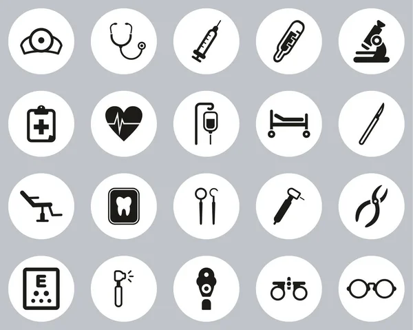 Medical Equipment Icons Black White Flat Design Circle Set Big — Stock Vector