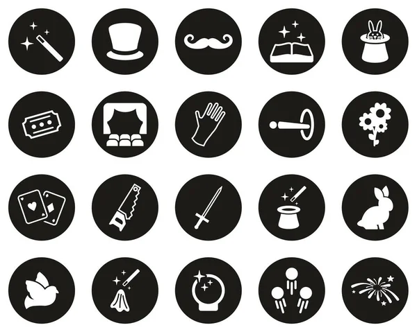 Magia Iconos Ilusión Blanco Negro Plano Diseño Círculo Conjunto Grande — Vector de stock