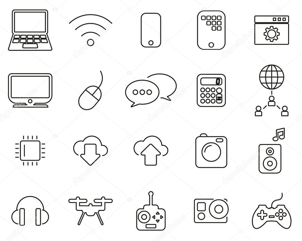 Modern Technology Icons Black & White Thin Line Set Big