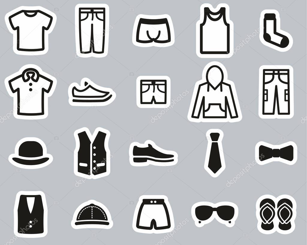 Men Clothing & Accessories Icons Black & White Sticker Set Big