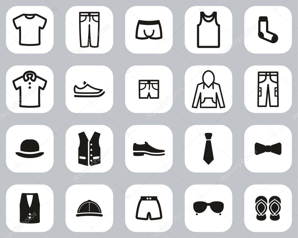 Men s Clothing & Accessories Icons Black & White Flat Design Set Big