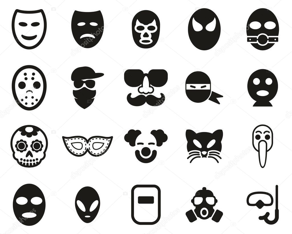 Mask Or Disguise Icons Black & White Set Big