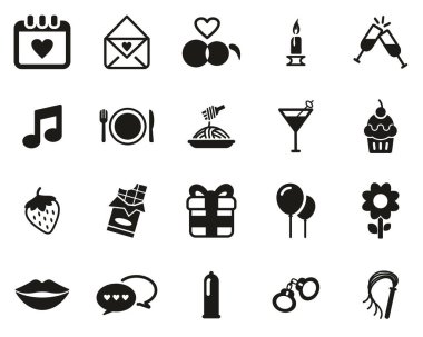 Romantik ya da Kur Simgeleri Siyah & Beyaz Küme Büyük