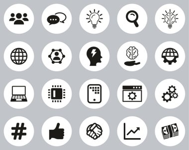 Araştırma ve Geliştirme Süreci Simgeleri Siyah & Beyaz Düz Tasarım Çemberi Büyük Ayarla