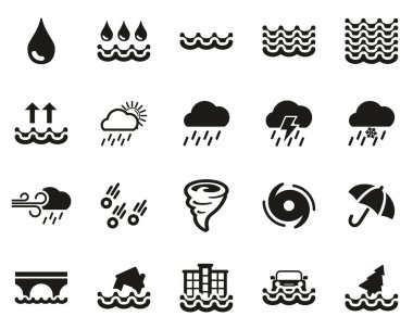 Yağmur ve Sel Simgeleri Siyah & Beyaz Küme Büyük