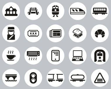 Demiryolu Seyahat & Kargo Taşıma Simgeleri Siyah & Beyaz Düz Tasarım Çemberi Büyük Ayarlar