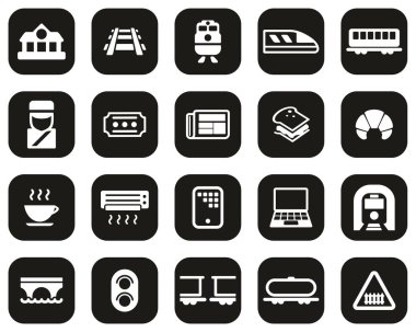 Demiryolu Seyahat & Kargo Taşımacılığı Simgeleri Siyah Düz Dizayn Üzerine Beyaz Dizayn Büyük