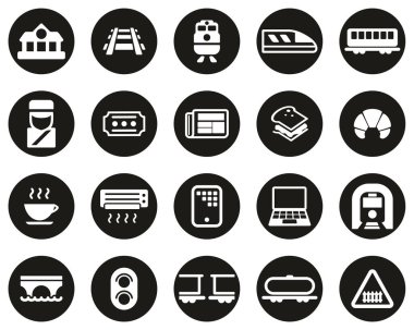 Demiryolu Seyahat & Kargo Taşımacılığı Simgeleri Siyah Düz Dizayn Çemberi Üzerinde Beyaz