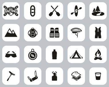Rafting veya Beyaz Su Rafting Simgeleri Siyah & Beyaz Düz Tasarım Büyük