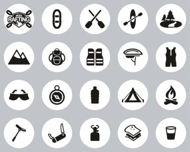 Rafting veya Beyaz Su Rafting Simgeleri Siyah & Beyaz Düz Tasarım Çemberi Büyük
