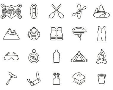 Rafting veya Beyaz Su Rafting Simgeleri Siyah & Beyaz İnce Çizgi Büyük