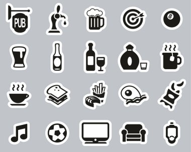 Pub ya da Bar Simgeleri Siyah & Beyaz Etiketi Büyük Ayarla