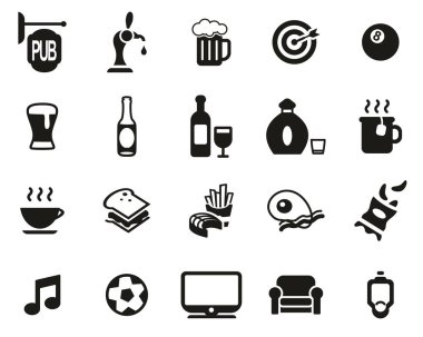 Pub veya Bar Simgeleri Siyah & Beyaz Kümesi Büyük