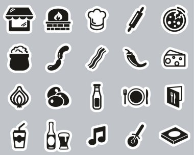 Pizzacı ya da Pizza Restoranı Simgeleri Siyah & Beyaz Etiketler Büyük Ayarlı