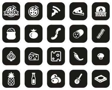 Pizza ve Pizza İçindekiler Simgesi Siyah Düz Tasarım Büyük Ayarlı