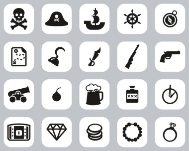 Korsan Simgeleri Siyah & Beyaz Düz Tasarım Büyük Ayarlar