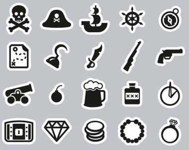 Korsan Simgeleri Siyah & Beyaz Etiketi Büyük Ayarla