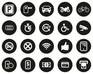 Parking Or Parking Lot Icons White On Black Flat Design Circle Set Big