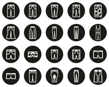 Pants Long & Short Icons White On Black Flat Design Circle Set Big