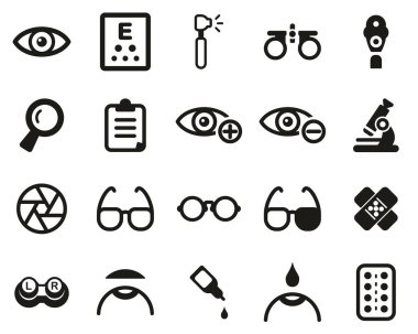 Optimetri Sınavı & Optimetri Ekipmanları Simgeleri Siyah & Beyaz Büyük Ayarlar