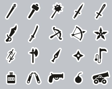 Eski Silahlar veya Eski Silah Simgeleri Siyah & Beyaz Etiket Büyük Ayarla