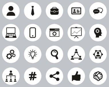 Ofis İşçisi Simgesi Siyah & Beyaz Düz Tasarım Çemberi Büyük Ayarlandı