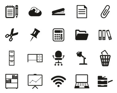 Ofis Malzemeleri Simgeleri Siyah & Beyaz Büyük Ayarlar