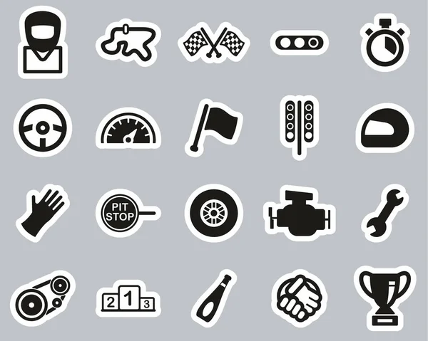 Iconos Carreras Blanco Negro Etiqueta Engomada Conjunto Grande — Vector de stock