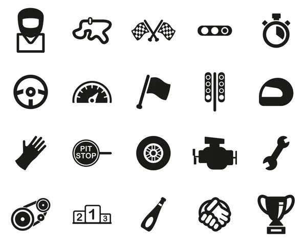 Racing Icons Black White Set Big — Stock Vector