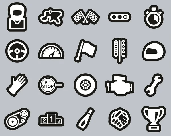 Iconos Carreras Blanco Etiqueta Engomada Negro Conjunto Grande — Vector de stock