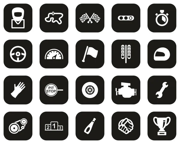 Racing Icons White Black Flat Design Set — стоковый вектор