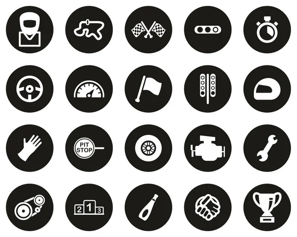 Iconos Carreras Blanco Negro Plano Diseño Círculo Conjunto Grande — Vector de stock