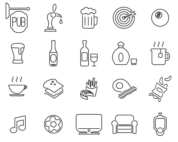 Pub Bar Icons Black White Thin Line Set Big — Stock Vector