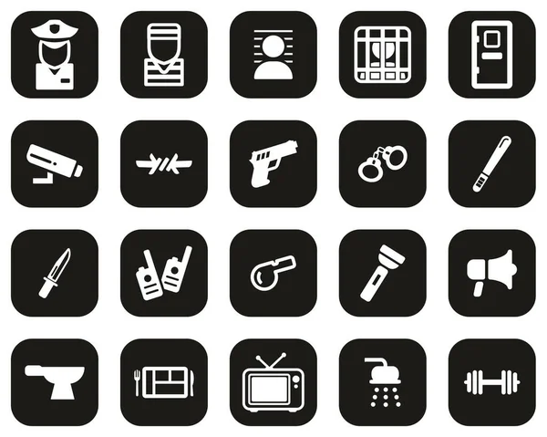 Prison Jail Icons White Black Flat Design Set Big — стоковый вектор